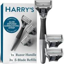 Shaving Kit for Men - Razor Handle and 3 Razor Blade Refill Cartridges - Charcoa