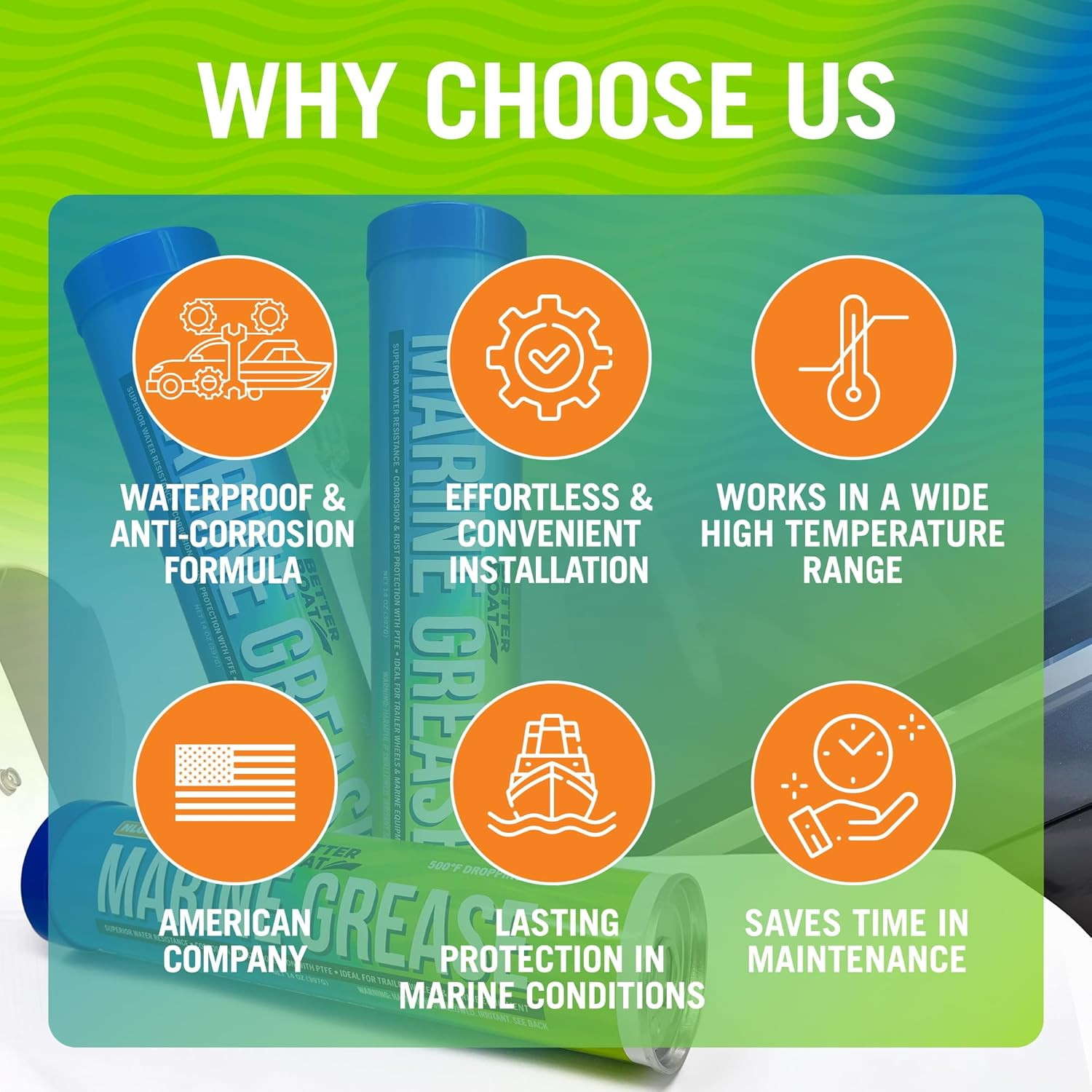 Marine Grease Tube, 2 Pack 14 Oz, Waterproof High Temp Trailer Bearing Lubricant