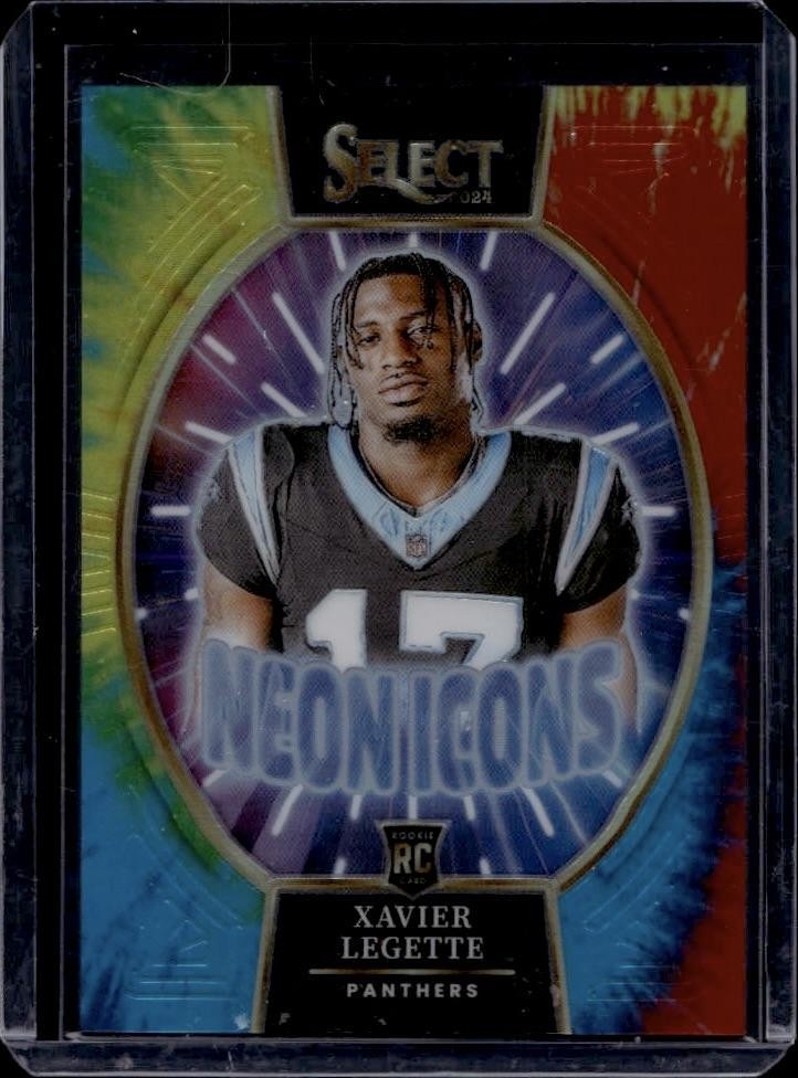 2024 Panini Select #7 Xavier Legette Neon Icons Tie-Dye Prizm #/25