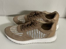 Lucky Brand Deva Women's 9 Tan Metallic Silver Woven Leather Sneaker