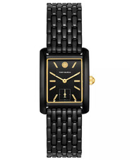 Tory Burch Women's Eleanor Black-Tone Stainless Steel Bracelet Watch 25mm NEW