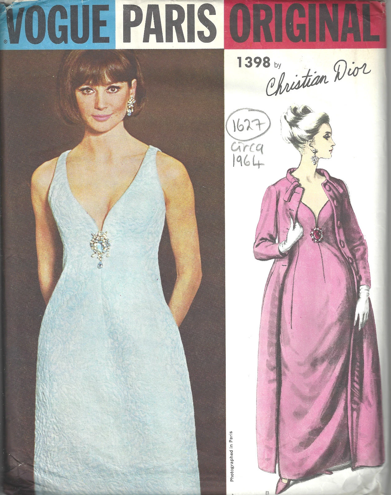 1964 Modello Cucito Vintage VOGUE B34 ABITO DA SERA & CAPPOTTO (1627) CHRISTIAN DIOR