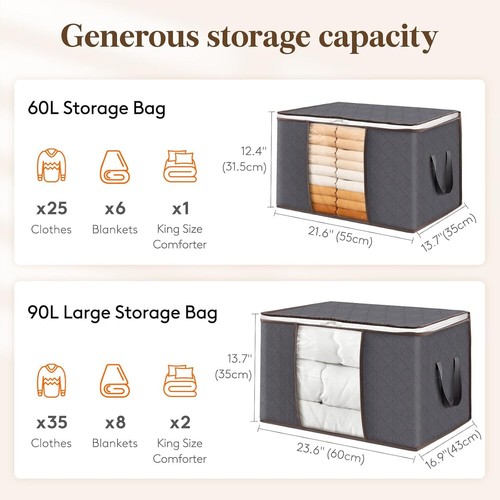6 Pack Clothes Storage Bins with Lids, Foldable Blanket Storage Bags with Zipper - Picture 2 of 19