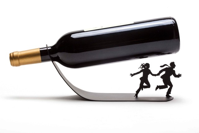 Wine Bottle Holder "Wine For Your Life" Black Metal Designed Rack Stand (7290013682048)