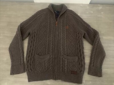 Exclusive Stockport FRED PERRY Chunky Cable Long Lambswool CARDIGAN Knit Sz  XL