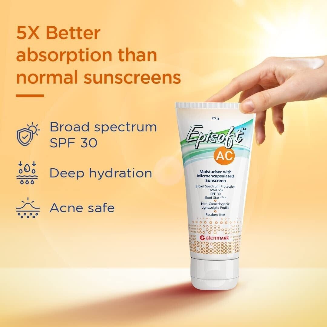 Glenmark Episoft Sunscreen, SPF 30+, Anti-acne Benefits For Men and Women, 75 gm