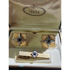 Vintage Swank Gold tone Tie Bar and Cuff Links, Used