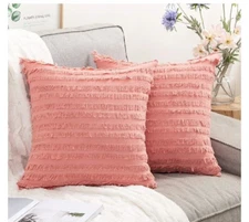 Muilee Set of 2  Decor Boho Throw Pillow Covers ~Jacquard Pattern ~ Coral Red