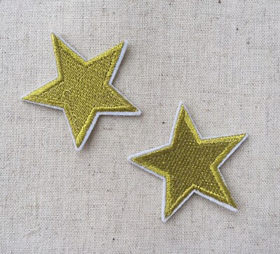 2er Set goldfarben Stern zum Aufbügeln Aufnähen voll bestickt Patch Applikationen Abzeichen