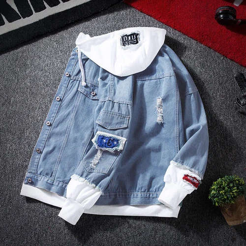 Men's Hooded Denim Jacket Hip Hop Jeans Coat Casual Outerwear Hoodies Tops - Bild 13 von 27