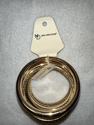 New Directions Set Of 9 Bangle Bracelets Gold Tone Stackers New