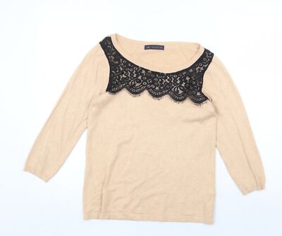 Marks and Spencer Damen Beige Rundhals Viskosemischung Pullover Größe 10   Spitze