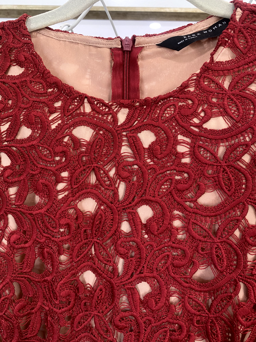 Zara Lace Burgundy Dress M | eBay