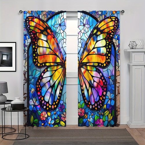 2Pcs Modern Butterfly Stained Glass Curtains Window Drapes for Living Room - Picture 37 of 39