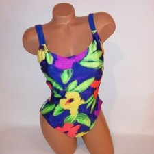 Vintage One Piece Swim S/M Neon Purple Orange Yellow Green Criss Cross Back Unl