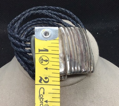 Sterling 925 Israel Wide & Chunky Black Corded Bracelet Y132 - Picture 2 of 5