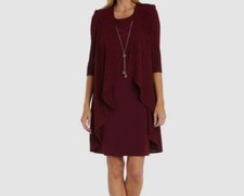 R M Richards Women's Red 2-Pc. Ribbed Metallic Jacket  Necklace Dress Size 10