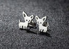 Unisex Chihuahua Pair Of STAINLESS STEEL Stud Earrings Ear Dog Lover Animal