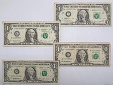 Collection of 4 $1 Federal Reserve Star Notes 1993, 1995 and 1999 Green Seal