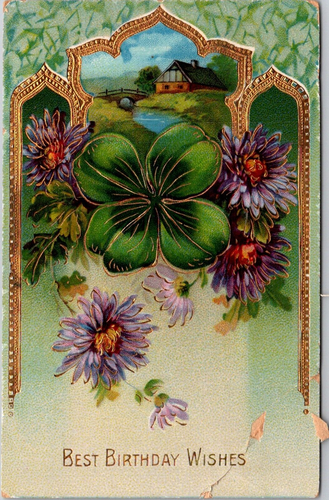 Antique Postcard Divided Back Embossed Best Birthday Wishes Damaged See Scan - Picture 2 of 4