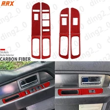 8Pcs Red Carbon Fiber Window Lift Switch Panel Cover For Ford F150 Raptor 09-14
