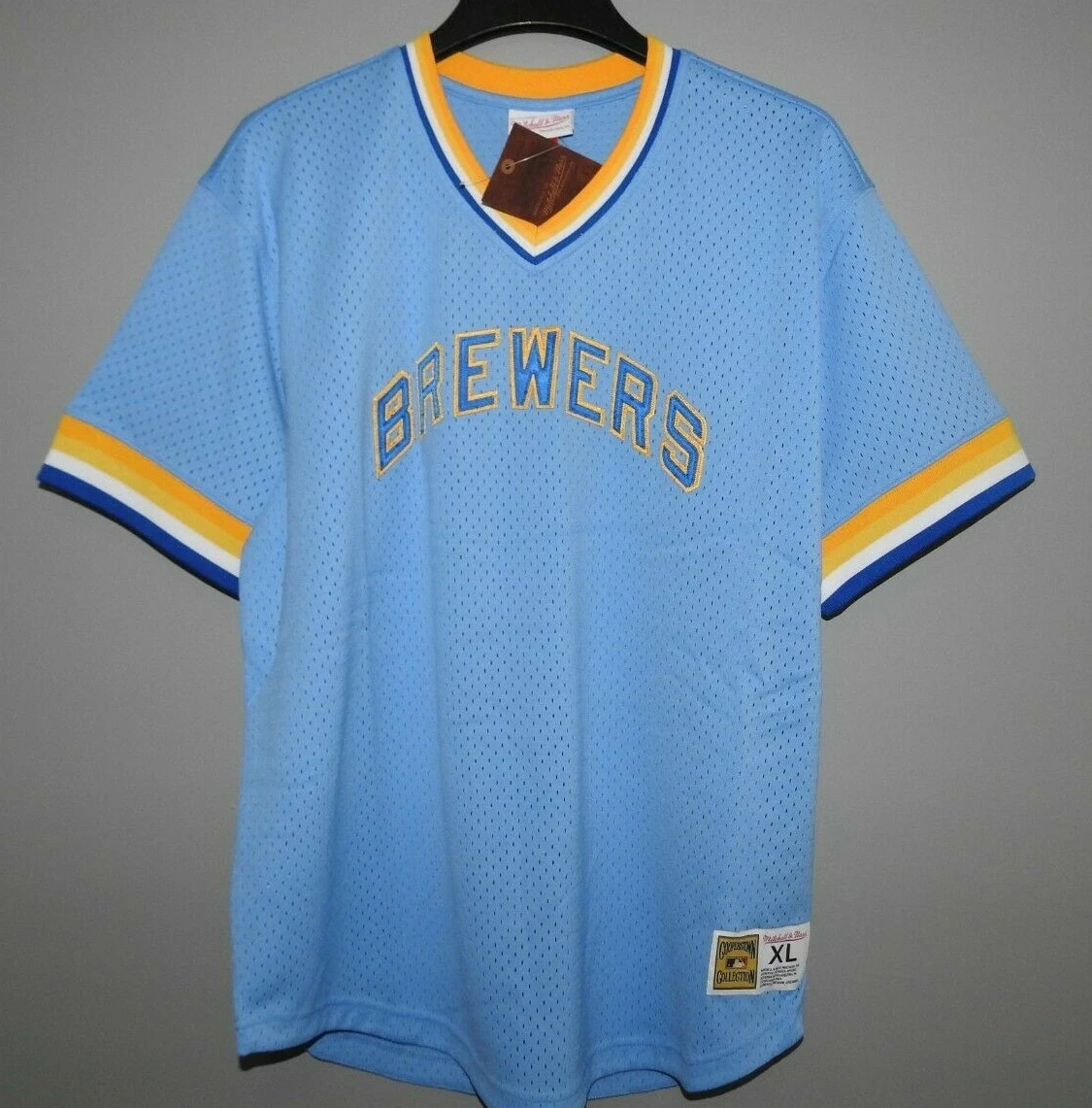 Mitchell & Ness Milwaukee Brewers Baseball Jersey New Mens Sizes MSRP $90