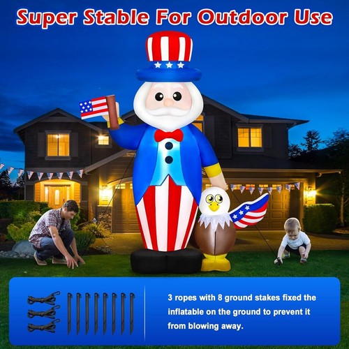 6 FT 4th of July Inflatables Outdoor Decorations Uncle Sam with Eagle & American - Picture 5 of 5