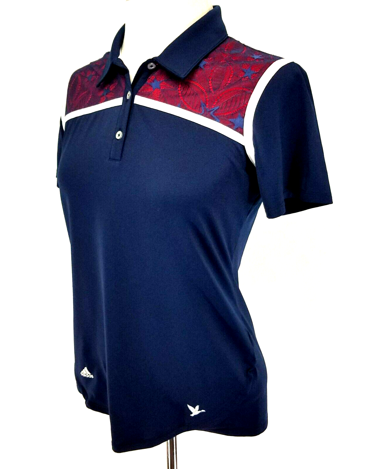 ADIDAS USA Golf Polo Shirt Navy Red White Lace Stars Flag AF2701 