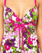 Freya Eden Tankini Top Size 30E Pink White Green Floral Non Wired Padded 3194
