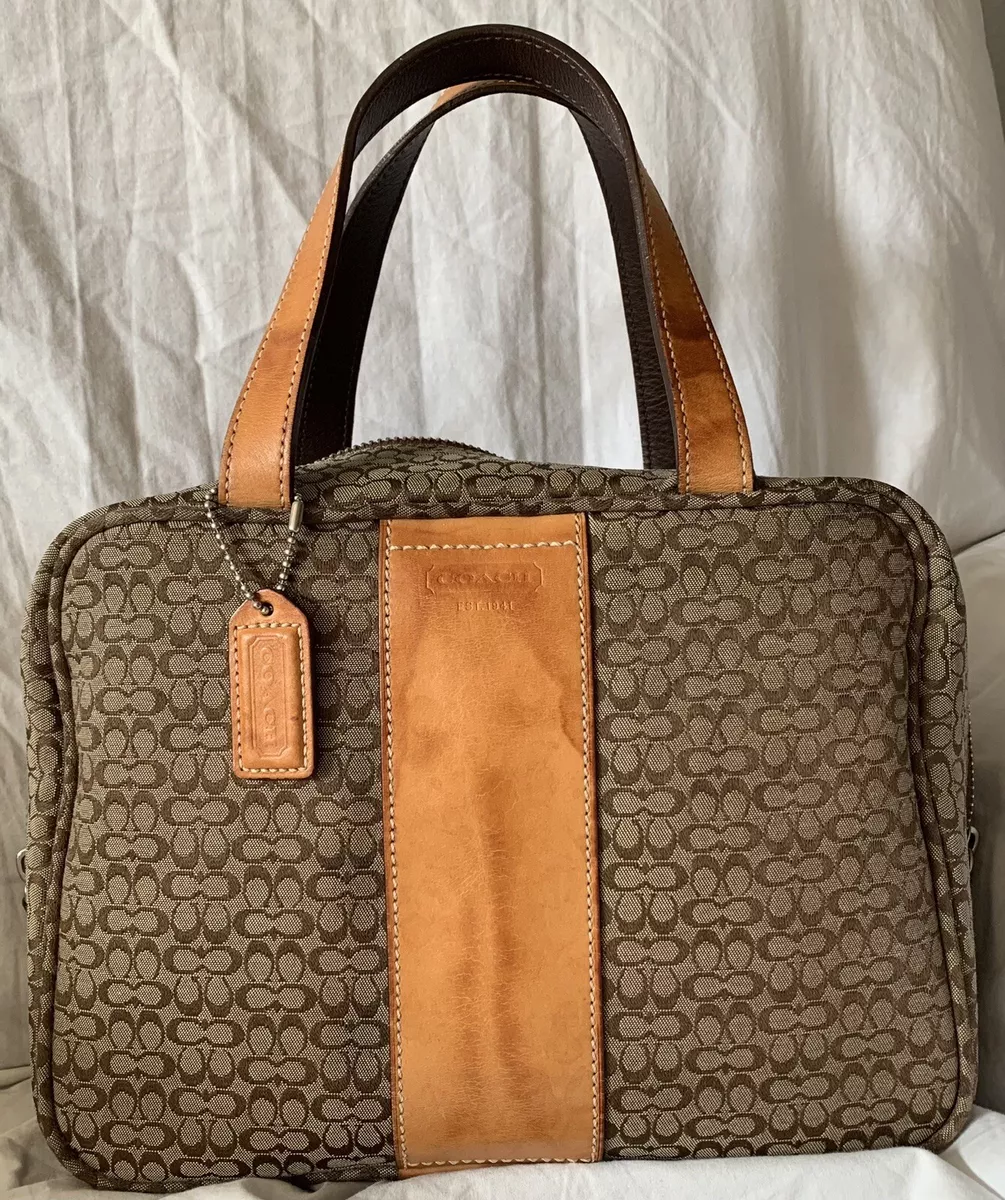 Coach Signature C BRWN Jacquard Canvas Leather Handle Travel