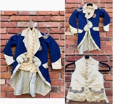 Antique Silk Little Boys or Child  s Jacket  Vest 1890s Royal Blue  Cream AS IS
