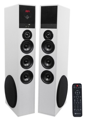 Rockville TM150W White Powered Home Theater Tower Speakers 10'' Sub/Blueooth/USB