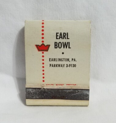 Vintage Earl Bowl Bowling Alley Matchbook Earlington Pennsylvania Advertising