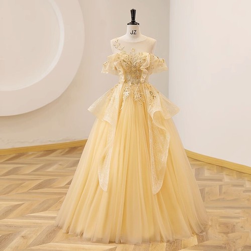 UK Yellow Evening Formal Party Ball Gown Prom Bridesmaid Host Acting Dress GS898 - Picture 10 of 13