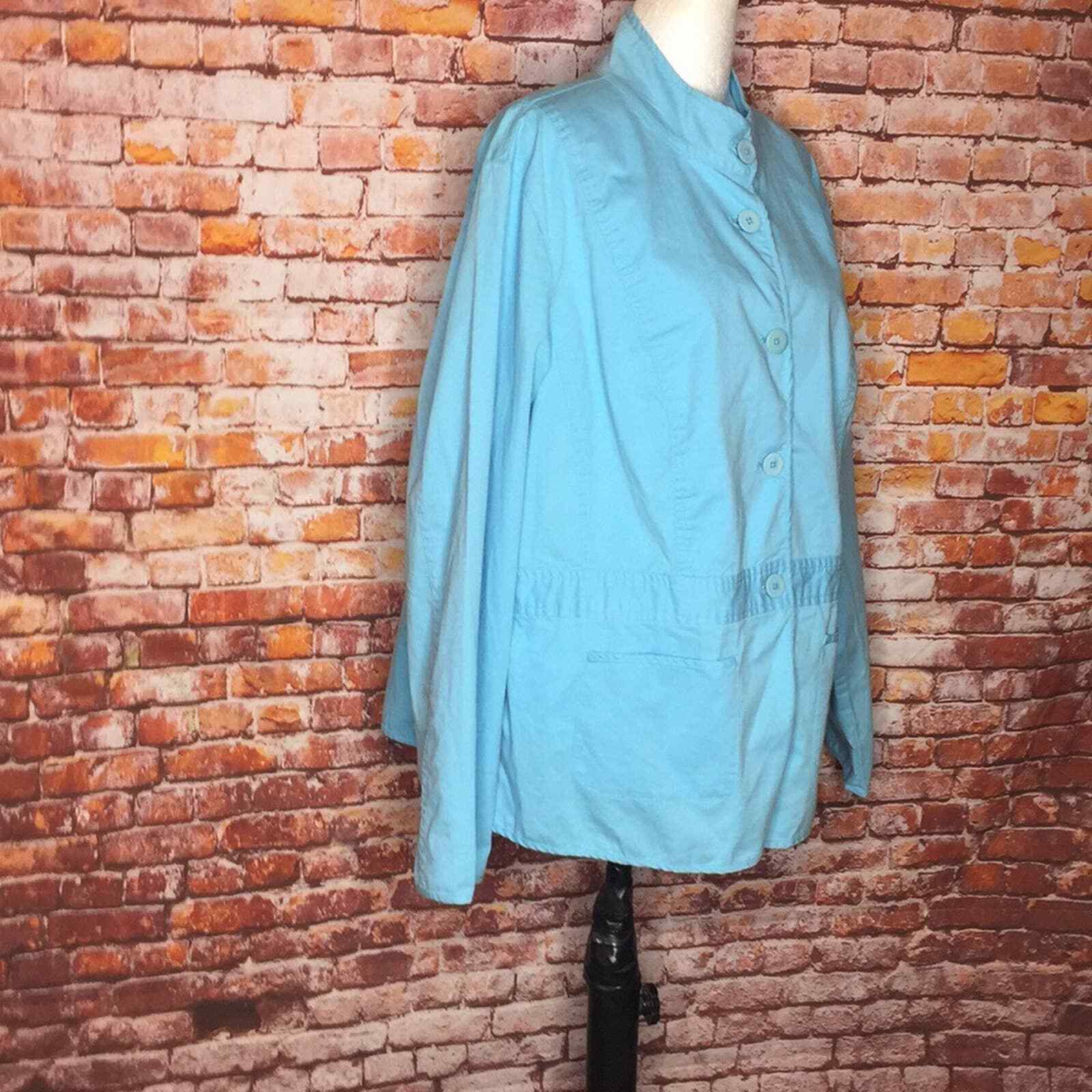 Talbots Sky Blue Button Down Mandarin Collar Jack… - image 2