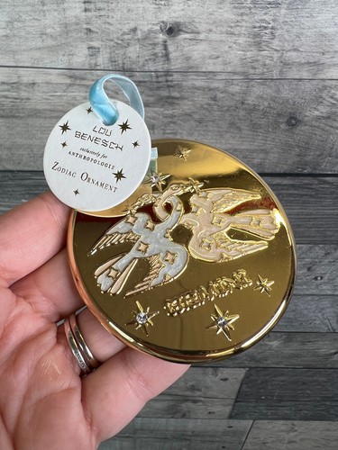 Anthropologie Lou Benesch Zodiac Gemini Ornament Gold Plated Hanging Starsign
