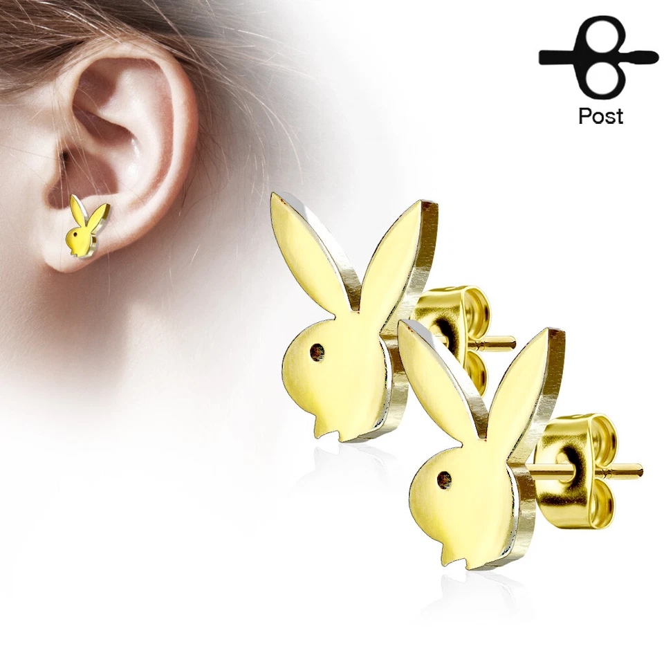 Pair Official license Playboy Bunny Gold, Silver Rose Gold Earrings Studs - Image 3 of 4