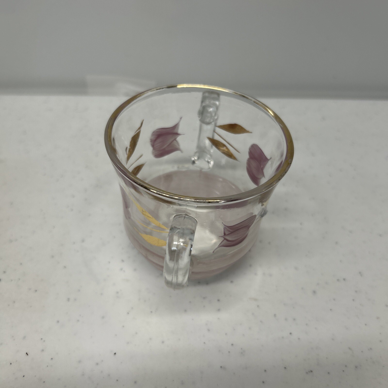 Vintage Gold Rim Creamer & Sugar Bowl Hand Painted Floral Glass Set