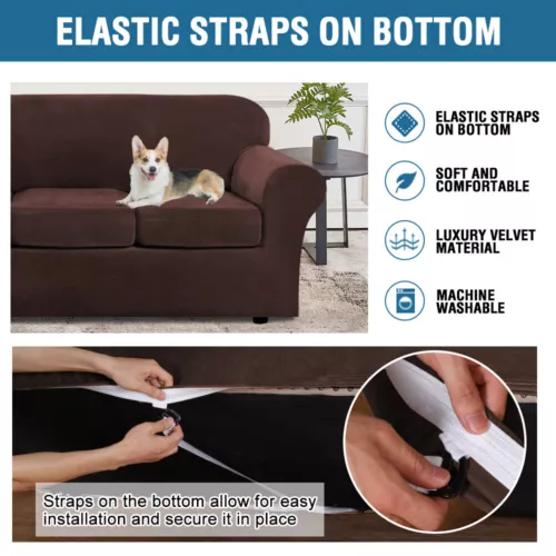 Samt Stretch Elastisch Sofabezug Wohn Couch Schonbezüge Schoner 1/2/3 Sitzer - Bild 101 von 112
