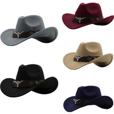 Unisex Western Cowboy Hat Women Men Wide Brim...