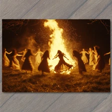 POSTCARD Women Fire Dance Spinning Flames Magical Night Scene Girls Dress Fun