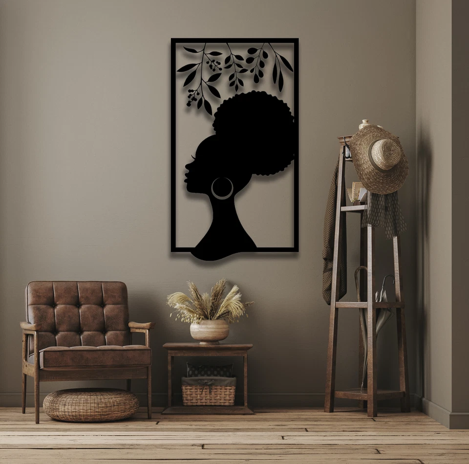 Decoración de pared de metal para mujer africana, arte de pared para mujer negra, escultura de pared moderna, Foto 4 de 4