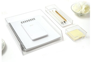 Pen & Gear 3-Piece Desk Organizer Set Clear Letter Pen Sticky Note Trays. NEW