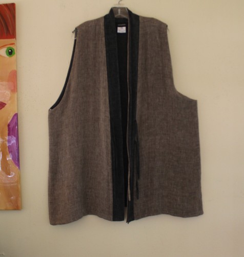 Eskandar Sz 1 O/S Long Exquisite LINEN Art Gauze Waistcoat Vest Jacket - Picture 7 of 10