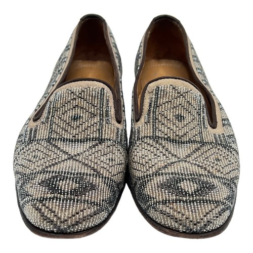 Donald J Pliner Loafers Shoes Womens Pendai 20 Taupe Black Beaded Flats Aztec 6 - Picture 2 of 10