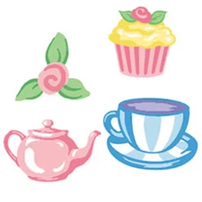 Tea Party Pink Flower Cup Teapots Wallies 25 Olive Kids Wall Stickers Decals Art
