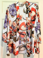 Chico's Size 2 or 12-14 Open Front Polyester 3/4 Sleeve Jacket Elastic Back