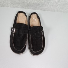 Black Suede Buckle Mule Slippers Comfort Clog Moc Toe Slip On Shoes Women size 8