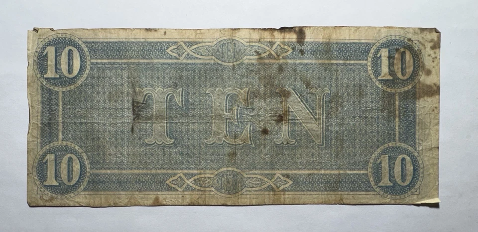 1864 $10 Estados Confederados de América T-68 Foto 2 de 2
