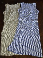 Lot 2 Women's M Talbots Sheath Dress Sleeveless Green and Blue Striped